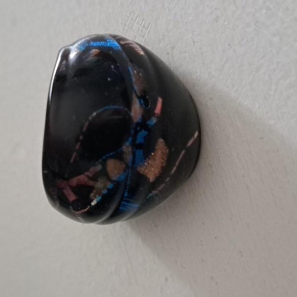 VTG espresso black marbled sparkle bits color hue BUBBLE glass ring thick  70's - Picture 4 of 8